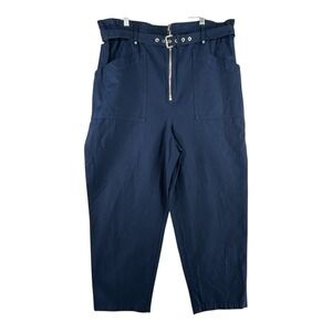 Banana Republic Paperbag Belt Waist Pants Navy Blue‎ Linen Cotton Womens Size 18